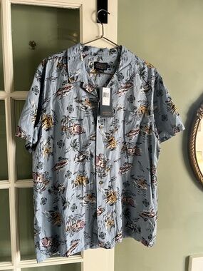 Pendleton Light Blue Tropical-Print Camp Shirt